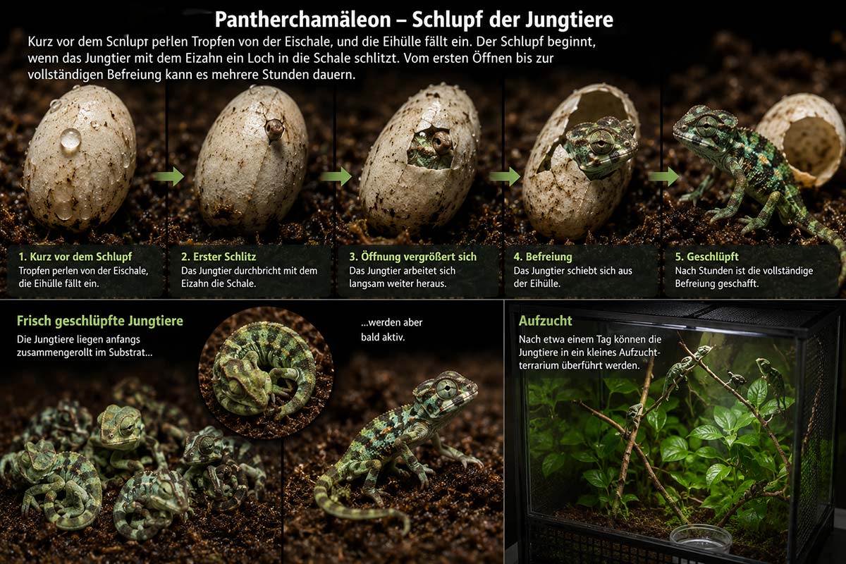 Pantherchamäleon Schlupf der Jungtiere Pantherchamäleon Schlupf der Jungtiere